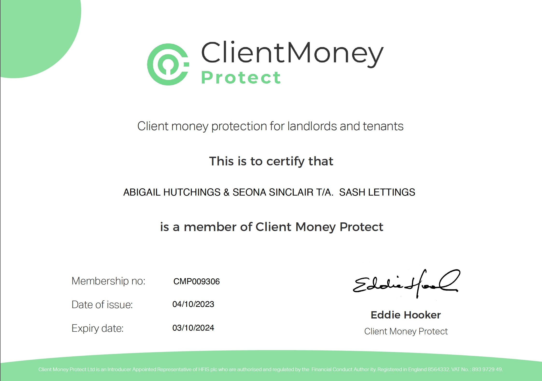 Client Money Protect Certificate